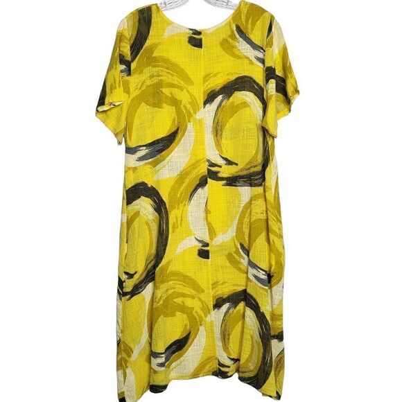 Made in Italy Abstract Print Cotton/Linen Blend Yellow Midi Dress Size 10 - Picture 6 of 9